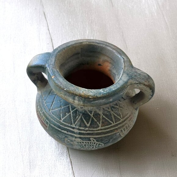 Mediterranean Boats & Fish Motif Pottery Jar: Greek Style Double Handle Vase - Picture 13 of 13